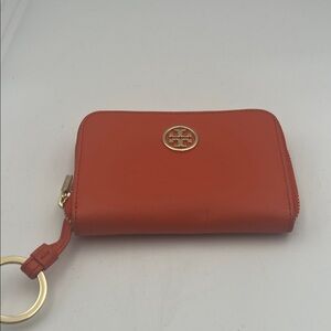 Tory Burch Orange Saffiano Leather Zip Key Pouch Wallet